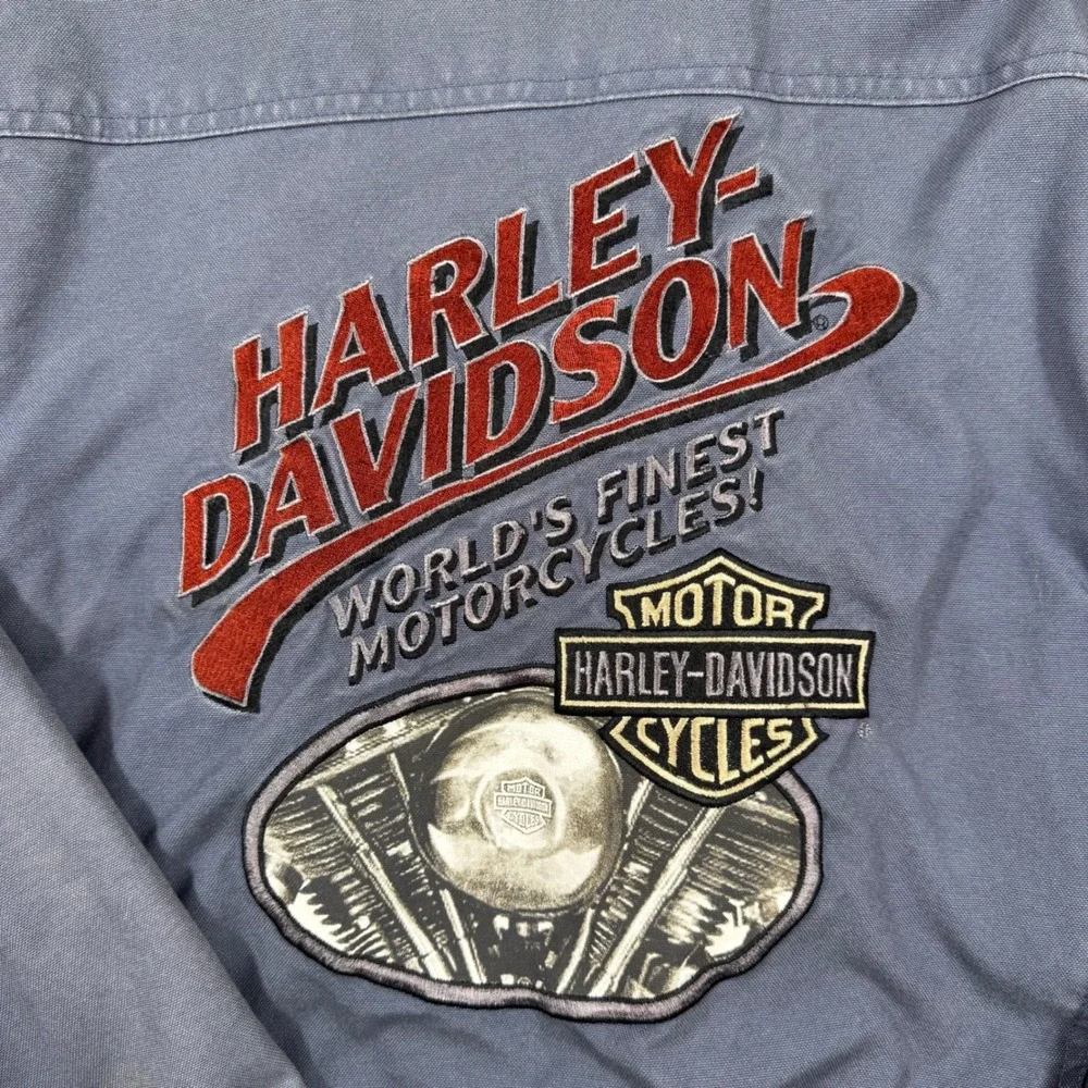 Harley Davidson Classic V-Twin Canvas Bomber Jacket Blue Gray Mens Large Vintage